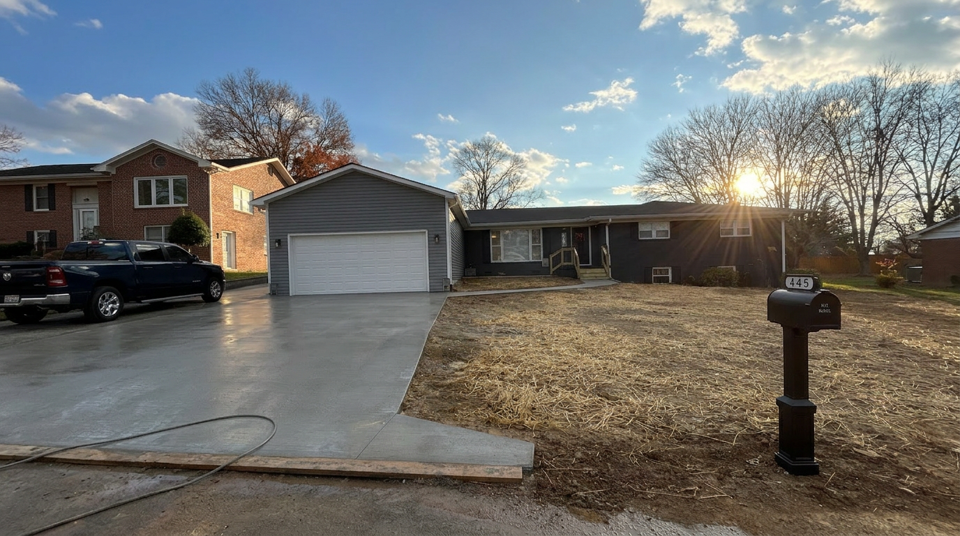 Finished garage addition with new driveway - Cleveland TN by Integrity Construction